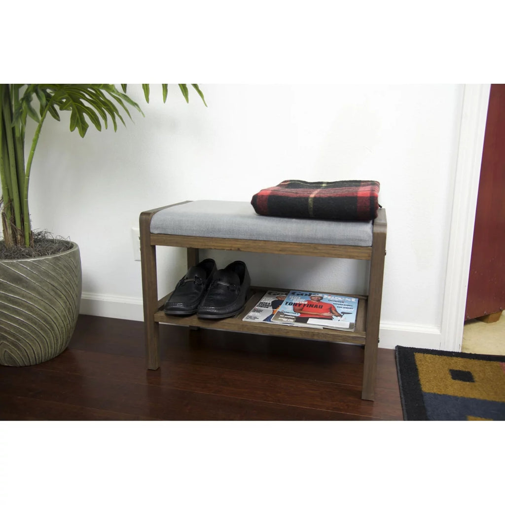 Solid Bamboo Padded Bench Dark Brown B992653