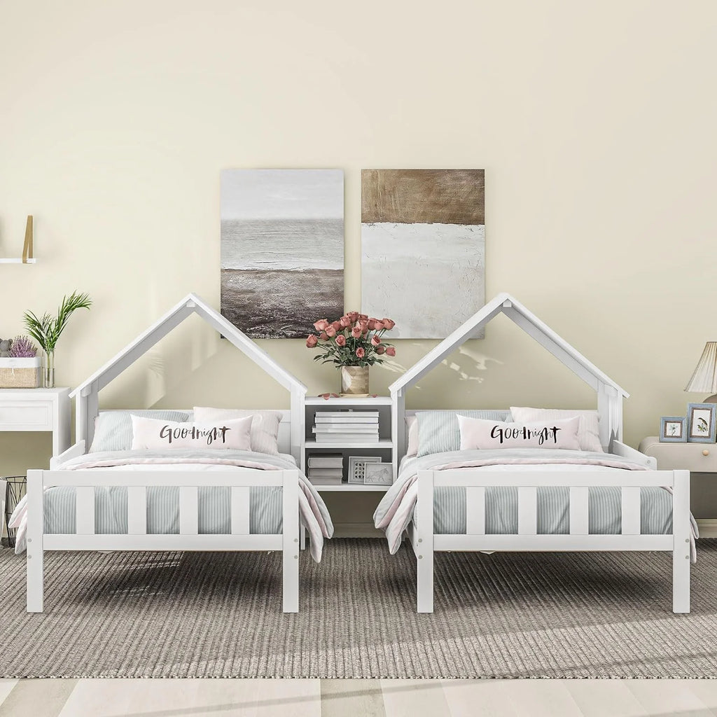 White Double Size Platform Bed with House-Shaped Headboard D365