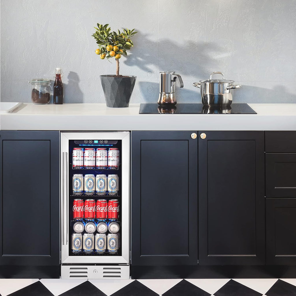 15" Beverage Cooler and Refrigerator, 96 Cans Capacity Mini Fridge V212
