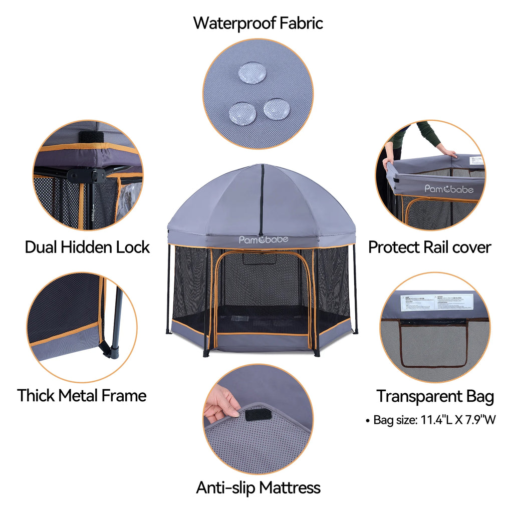 Blue Portable Lightweight Baby Playpen with Canopy and Travel Bag N289
