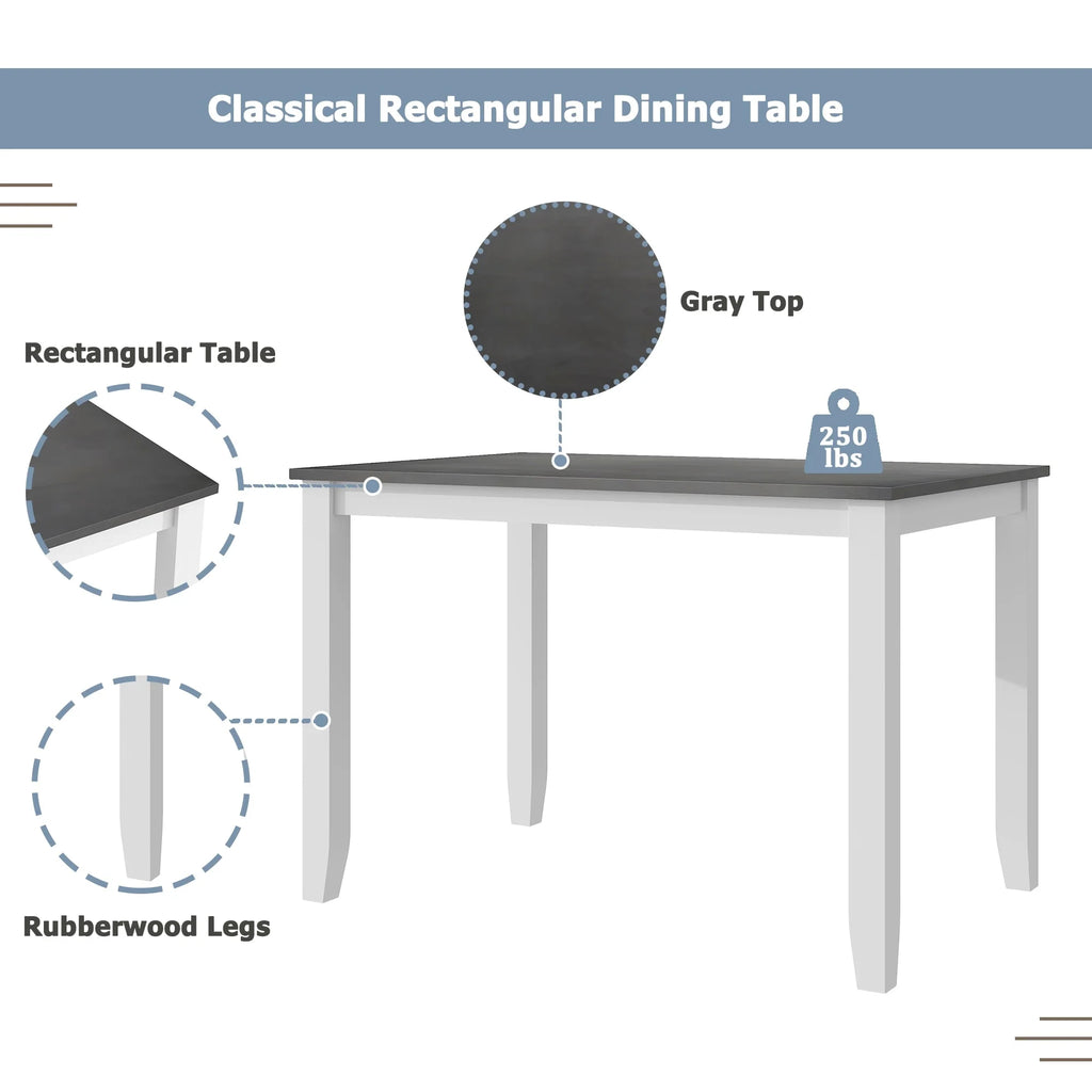 5-Piece Grey Wood Dining Table with 4 Chairs Set S2560