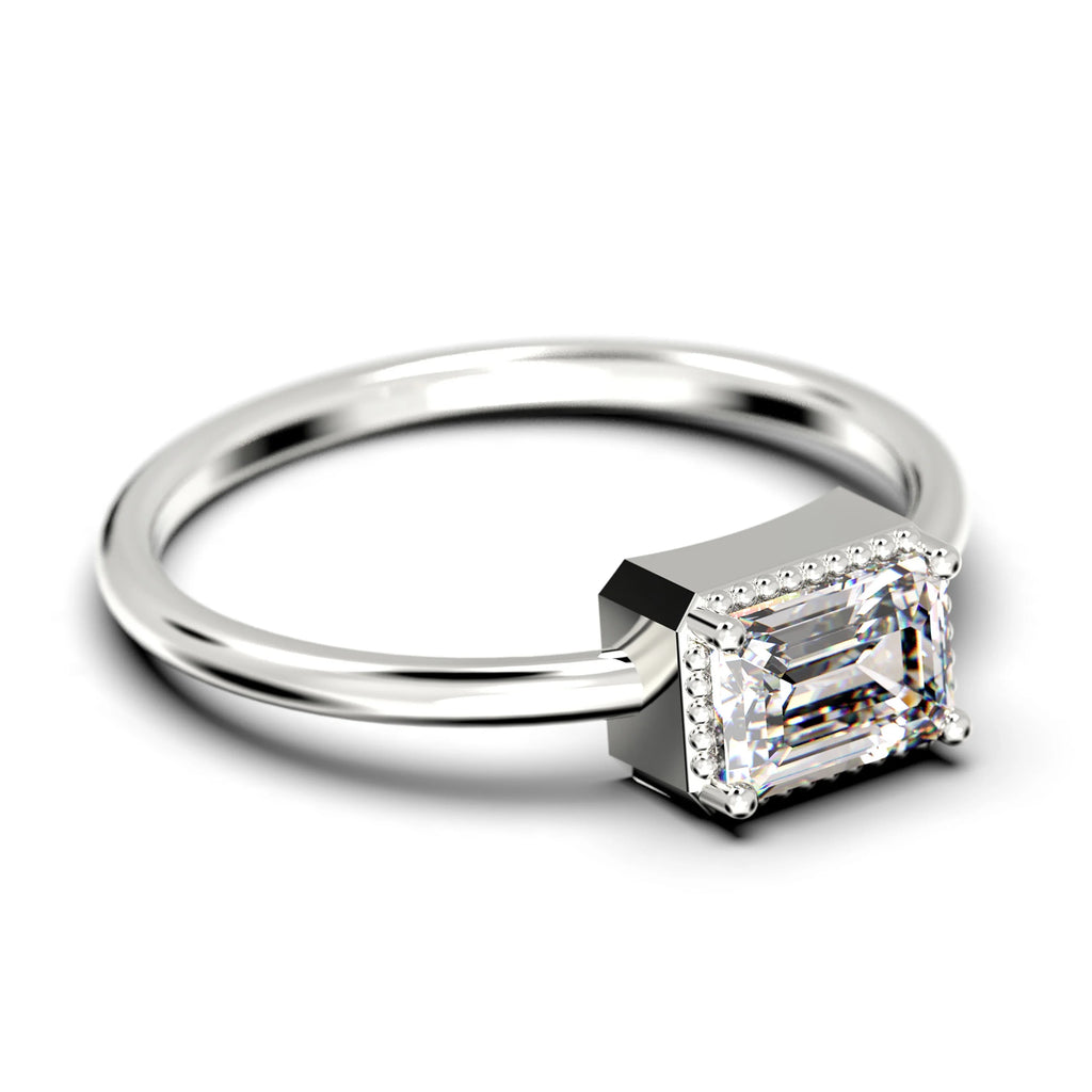 Emerald Cut Diamond Moissanite Engagement Ring In 10K Solid White Gold Z673