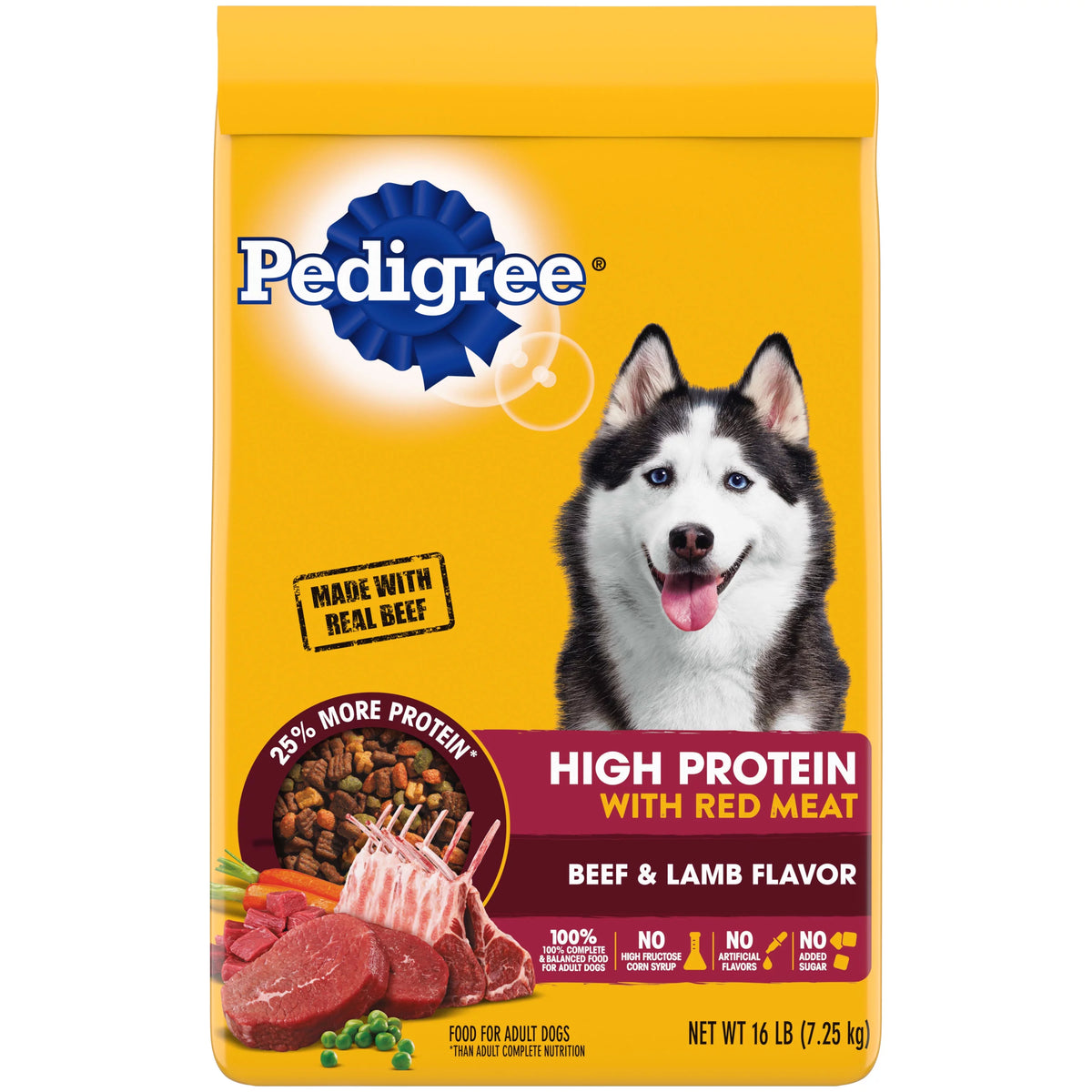 16 lb. Bag High Protein Dry Dog Food Beef and Lamb Flavor Kibble M92169