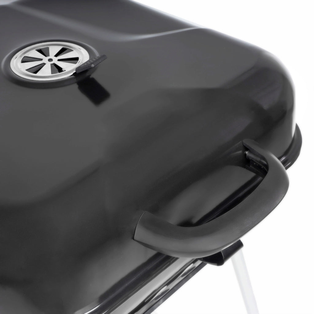 22 Square Steel Charcoal Grill with Foldable Side Shelf, Black Y625