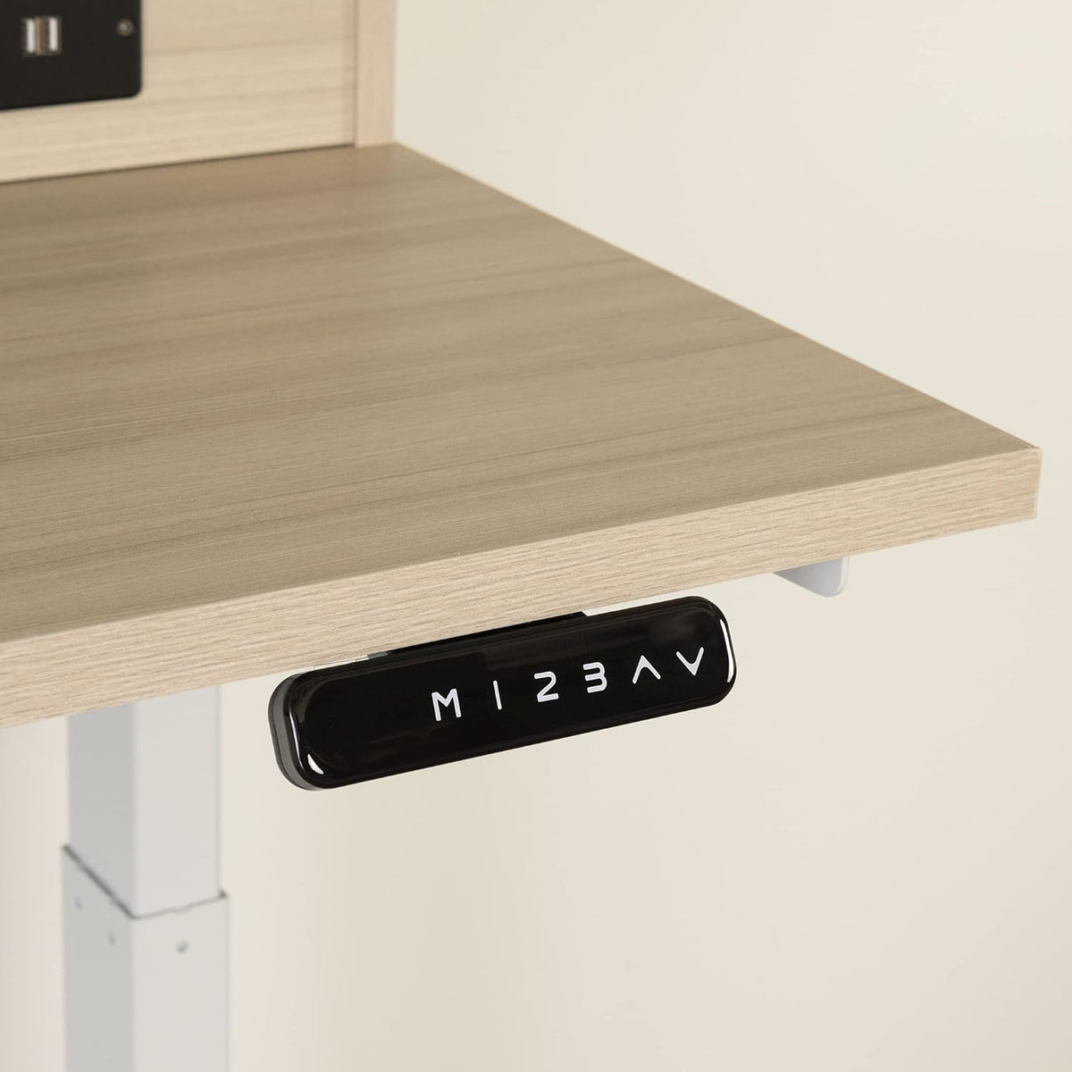 Adjustable Height Standing Desk with Built In Power Bar Soft Elm and Matte Black N380871