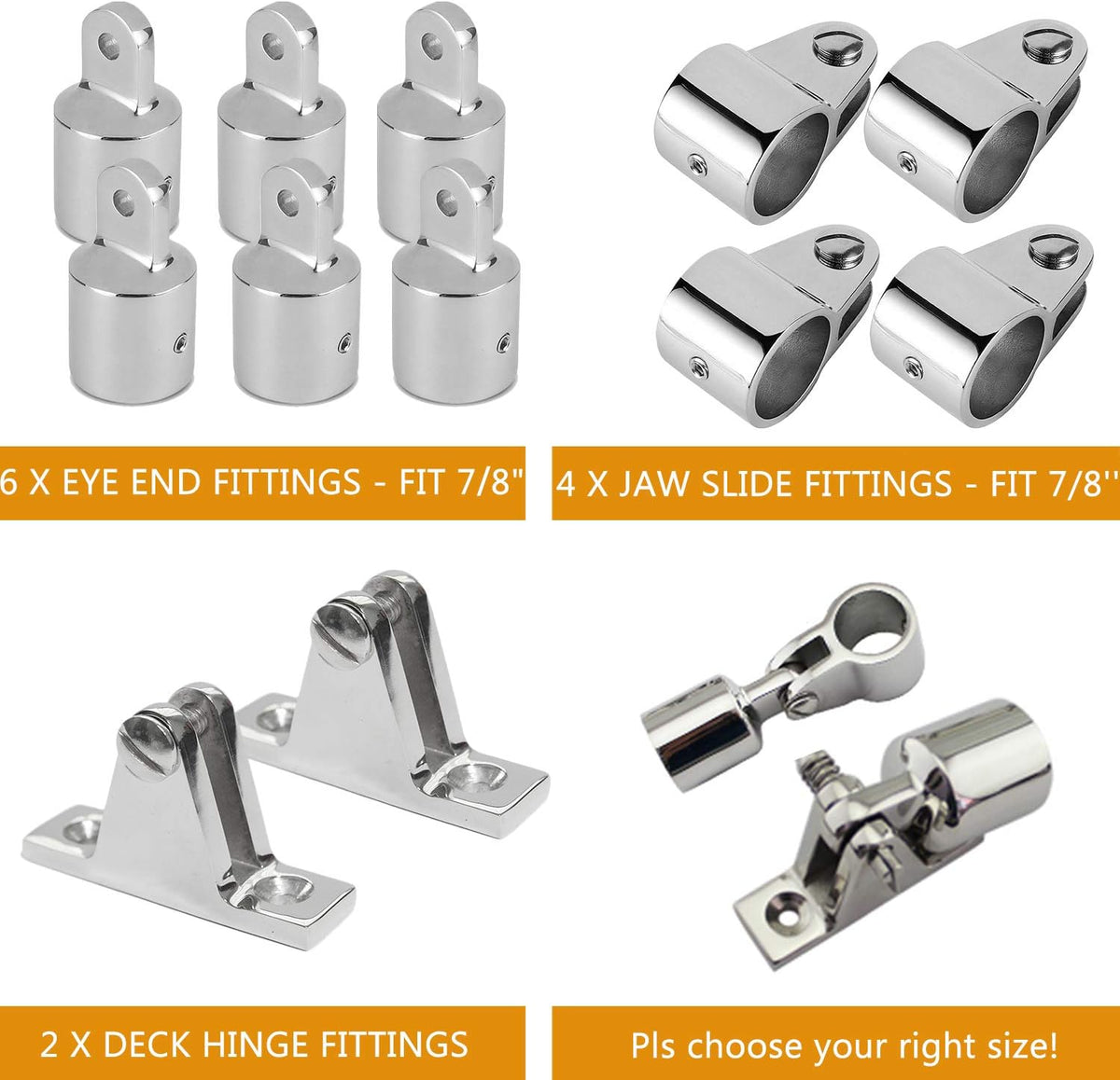 7/8 Bimini Top 3-Bow Stainless Steel Boat Hardware 12Set H563