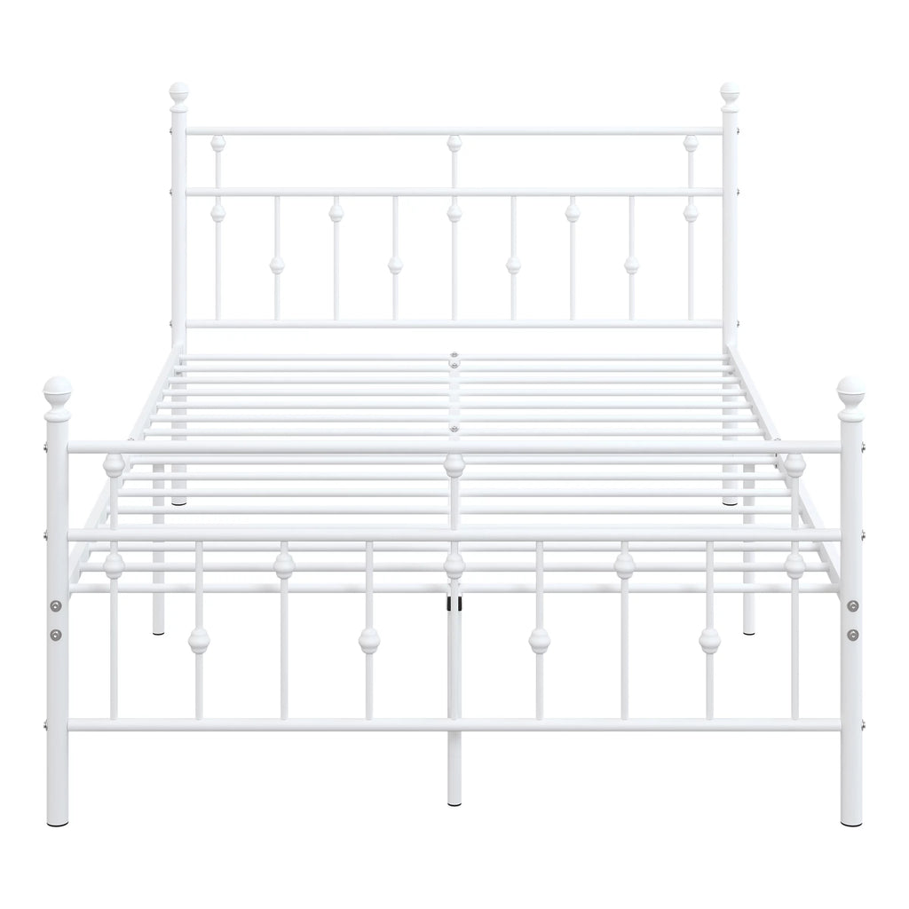 White Full Size Metal Platform Bed Frame with Headboard Footboard C823
