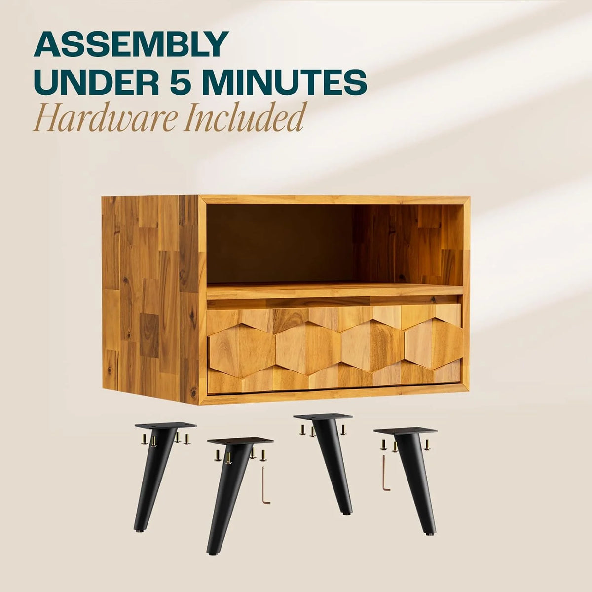 Solid Wood 1 Drawer Nightstand I884