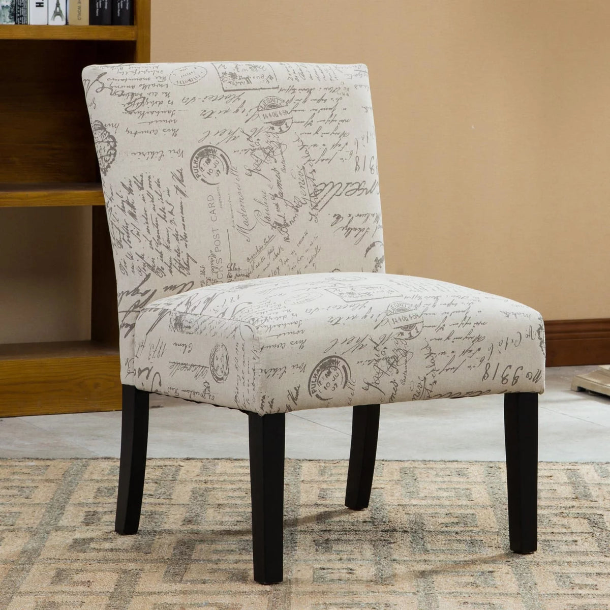 English Letter Print Fabric Armless Accent Chair F847999
