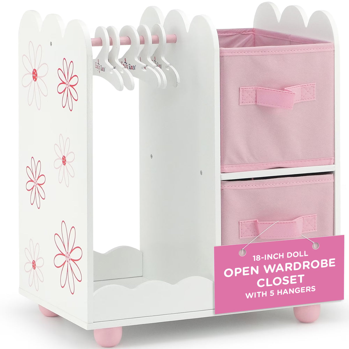 Pink Open Wardrobe Closet with 2 Storage Bins and 5 Clothes Hangers M99473