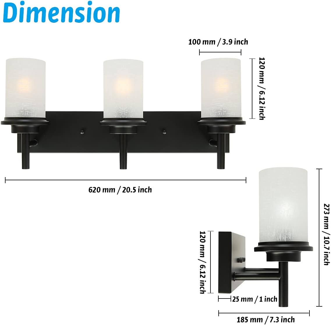 3 Light Black Bathroom Vanity Wall Mount Light K29823