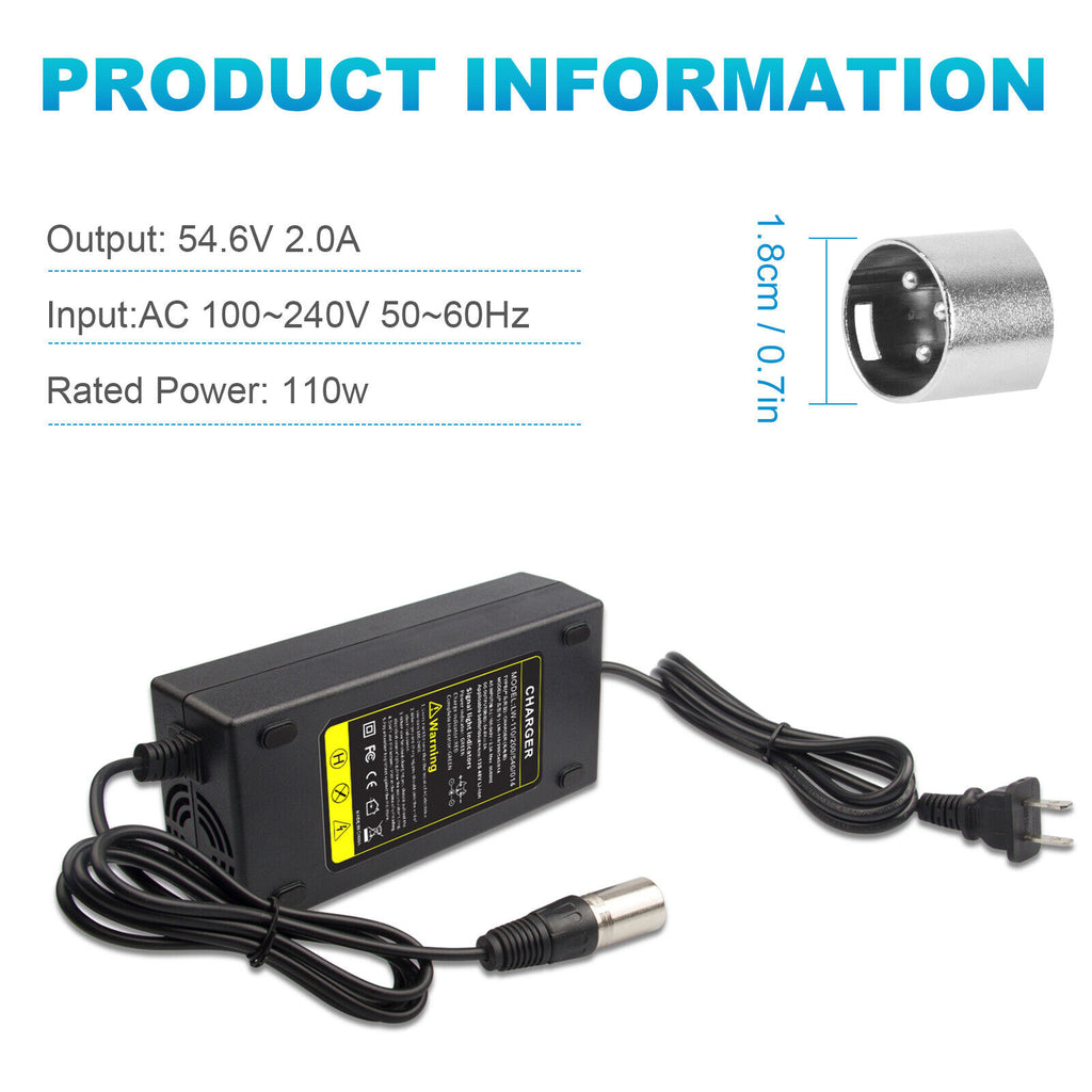 54.6V 2A Charger for 48 Volt Li-Ion Battery Pack Electric Bike D158