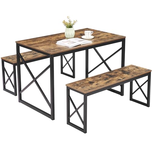 Brown Wood Kitchen Table with 2 Benches E9803