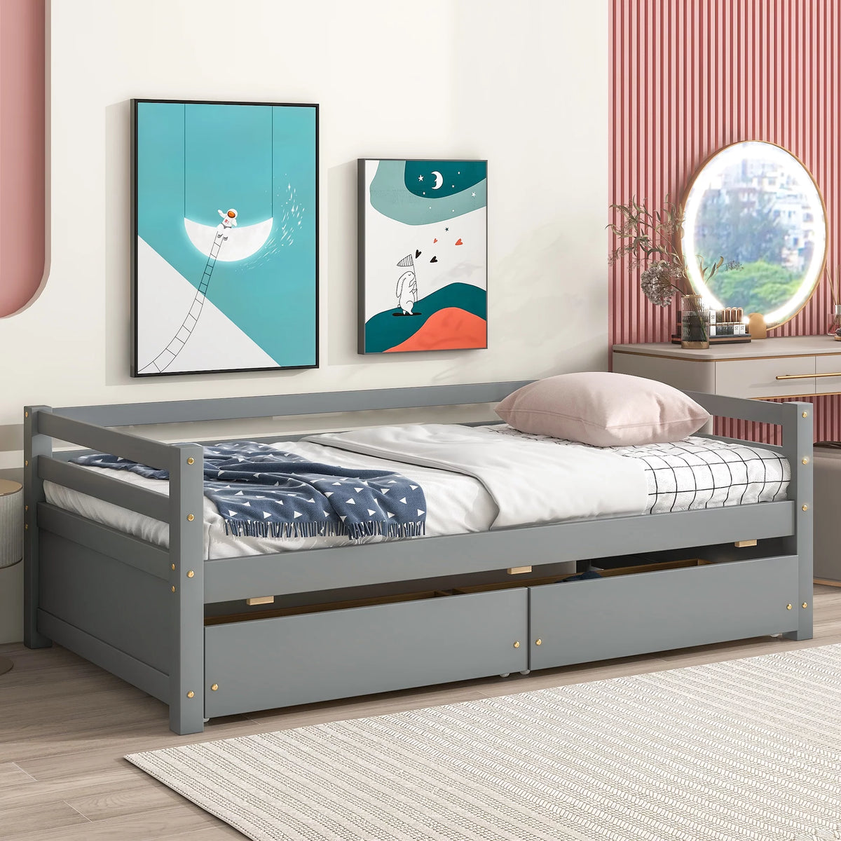 Gray Twin Daybed with 2 Storage Drawers I26574