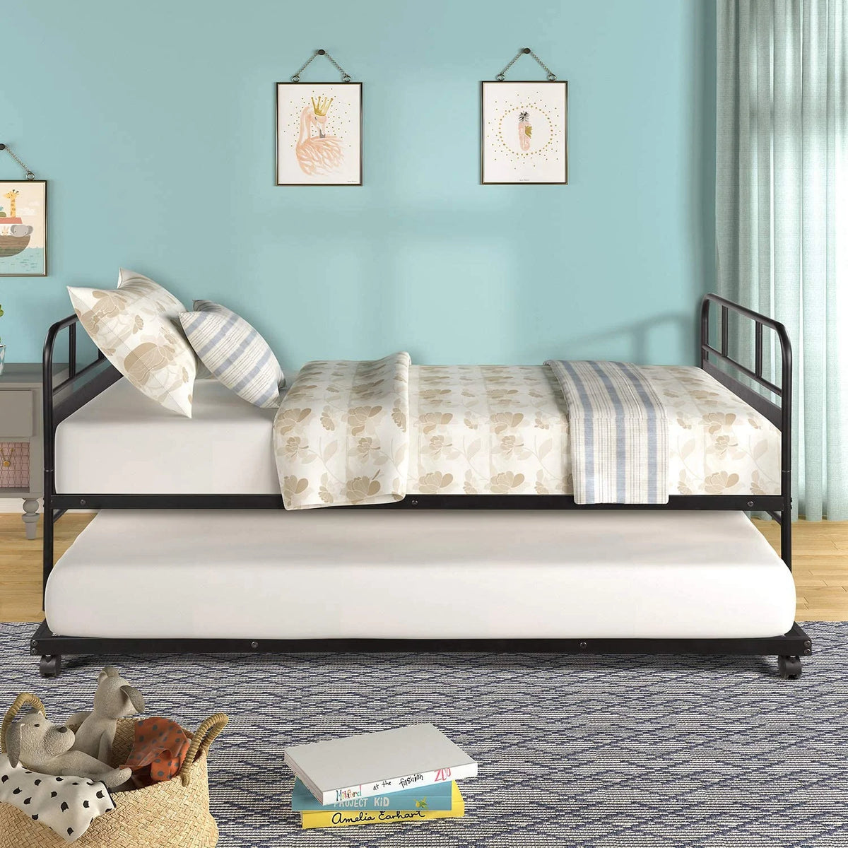 Black Metal Daybed with Trundle G488