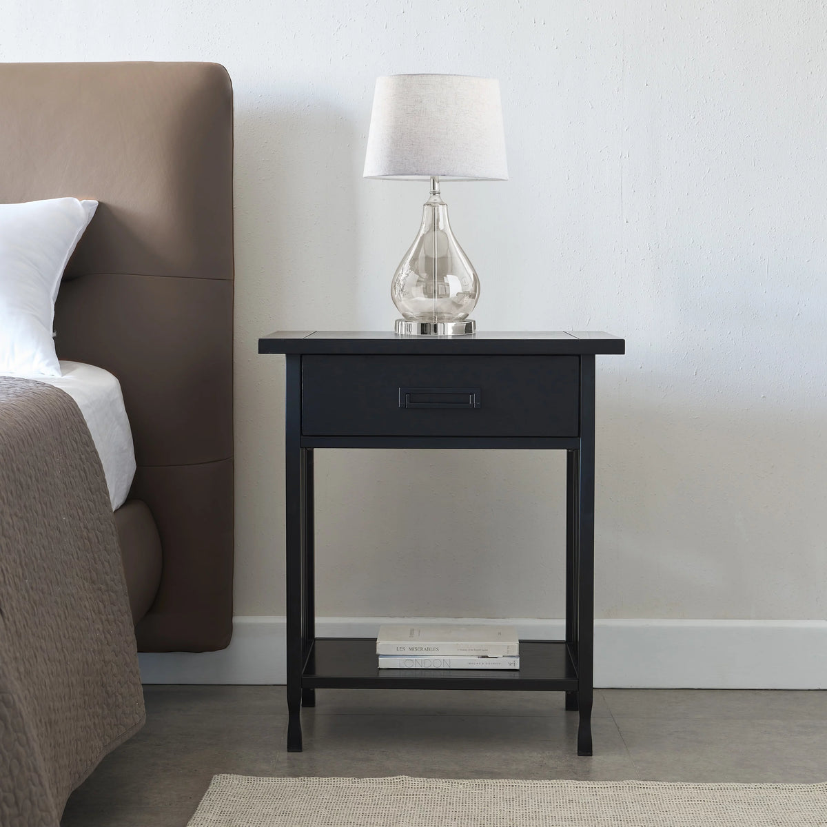 Black One Drawer Nightstand Side Table A255831