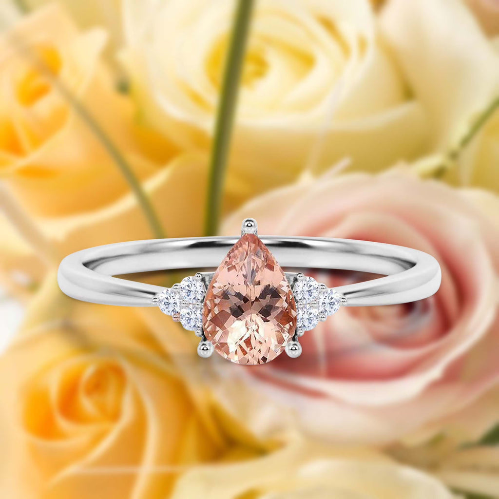 1.25 Carat Pear Cut Morganite And Diamond Moissanite Engagement Ring in 925 Sterling Silver With 18k White Gold Plating Z82233