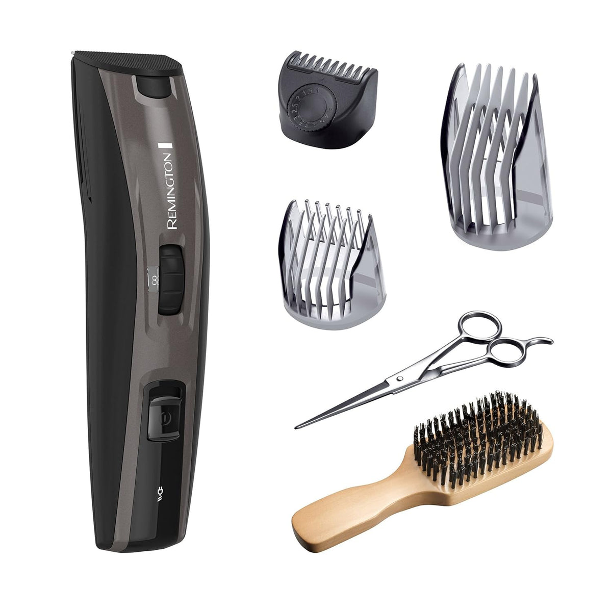 Black Beard Trimmer with 3 Adjustable Combs, Scissors, and Brush F2055