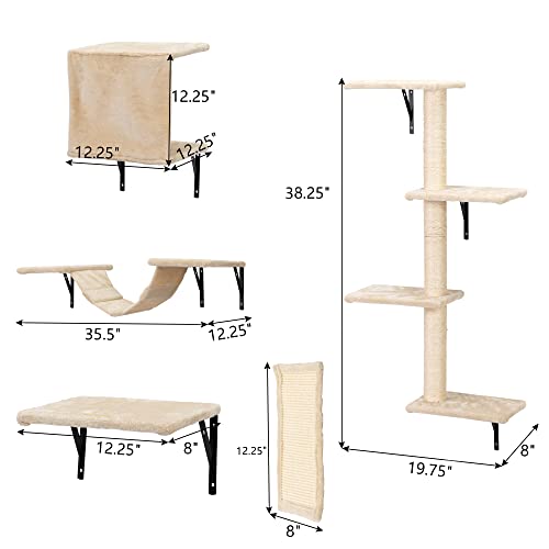 Gray 5 Piece Cat Shelves with Tree, Perch, Scratcher, Bridge & Condo K4661