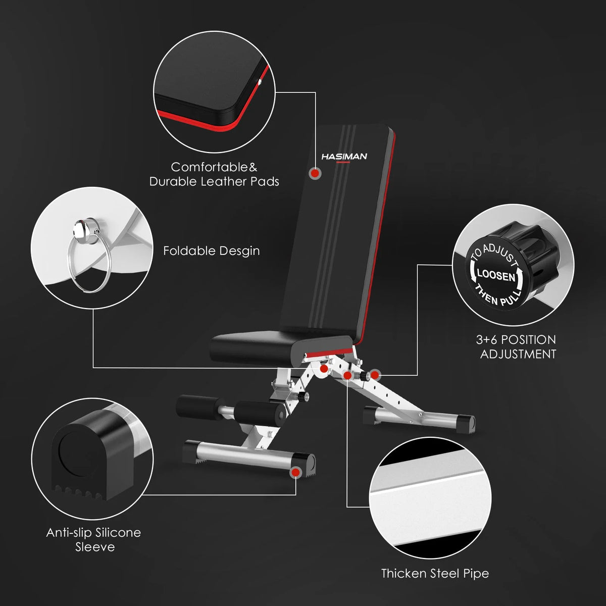 Foldable Weight Bench 600 lbs with 6 Incline Adjustable P232251