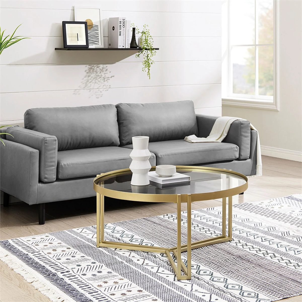 Round Glass and Metal Coffee Table J559104