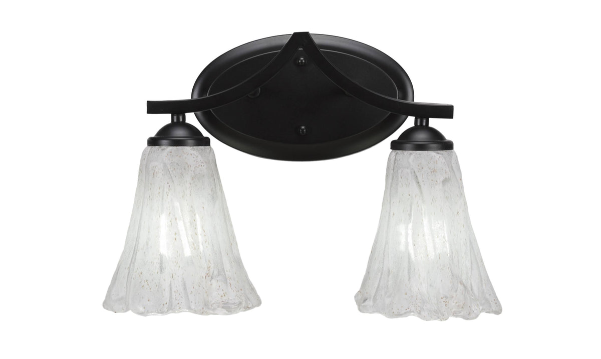 Matte Black 2 Light 16 inch Bath Bar with Italian Ice Glass S4880