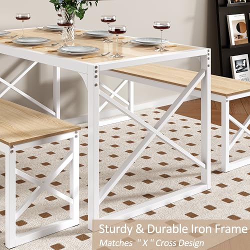 Brown Wood Kitchen Table with 2 Benches E9803