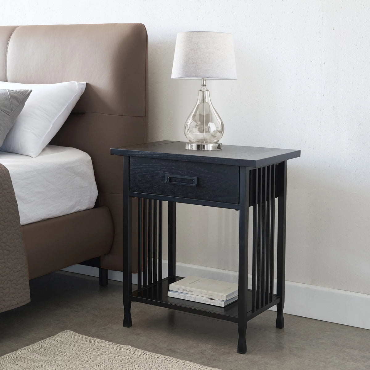 Black One Drawer Nightstand Side Table A255831