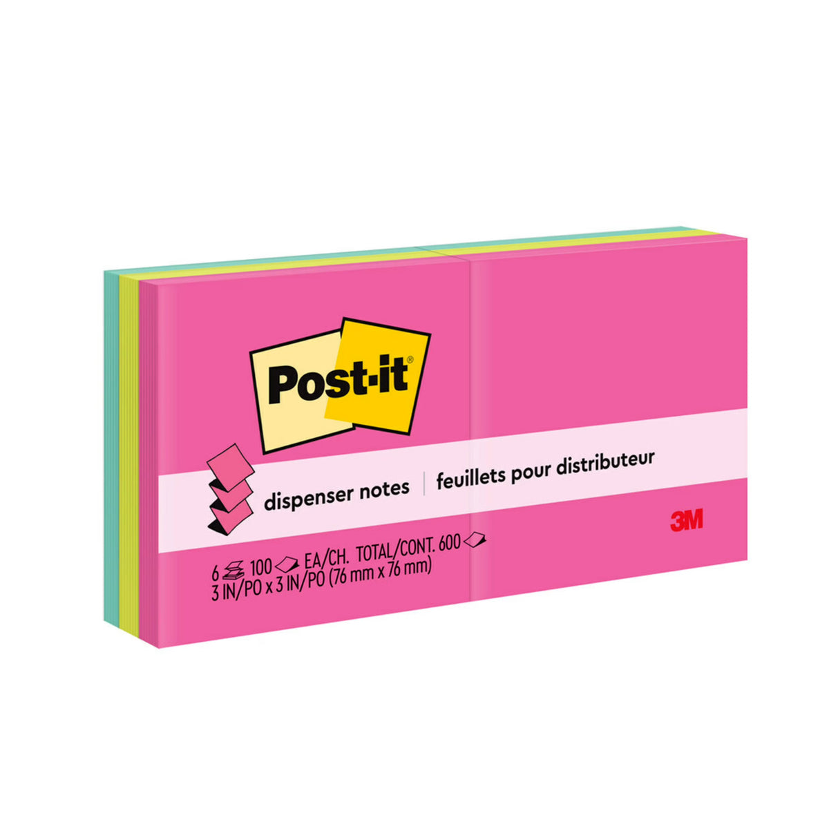 Pop-Up Refill, 3 X 3, Assorted Colors, 100-Sheet, 6/pack, Bundle of 5 Packs Q639963