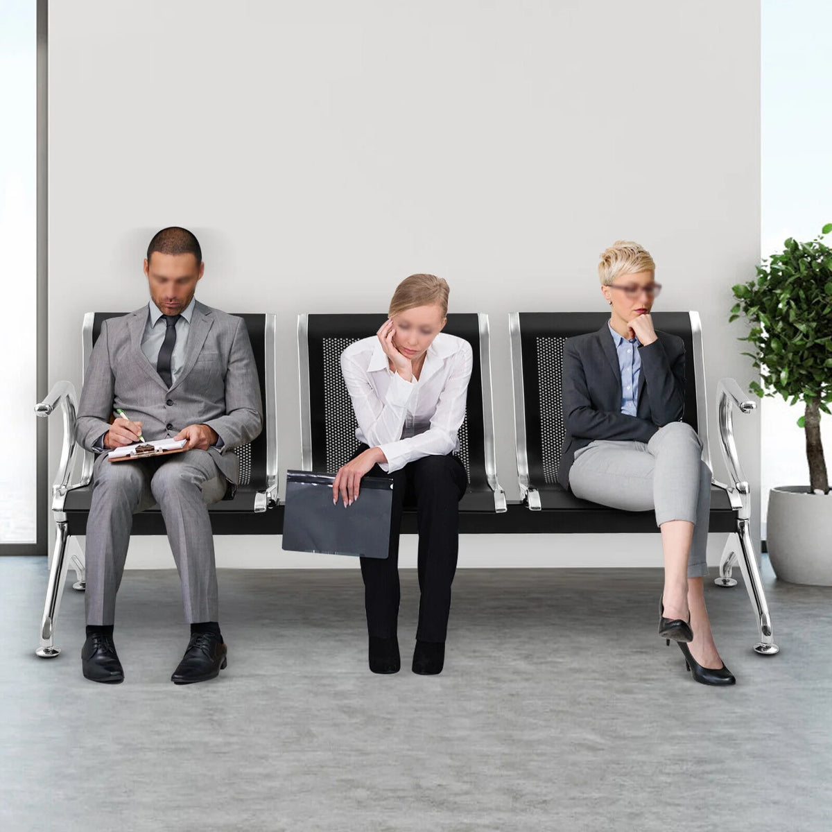 Black 3-Seat Waiting Room Chair with Arms H379450