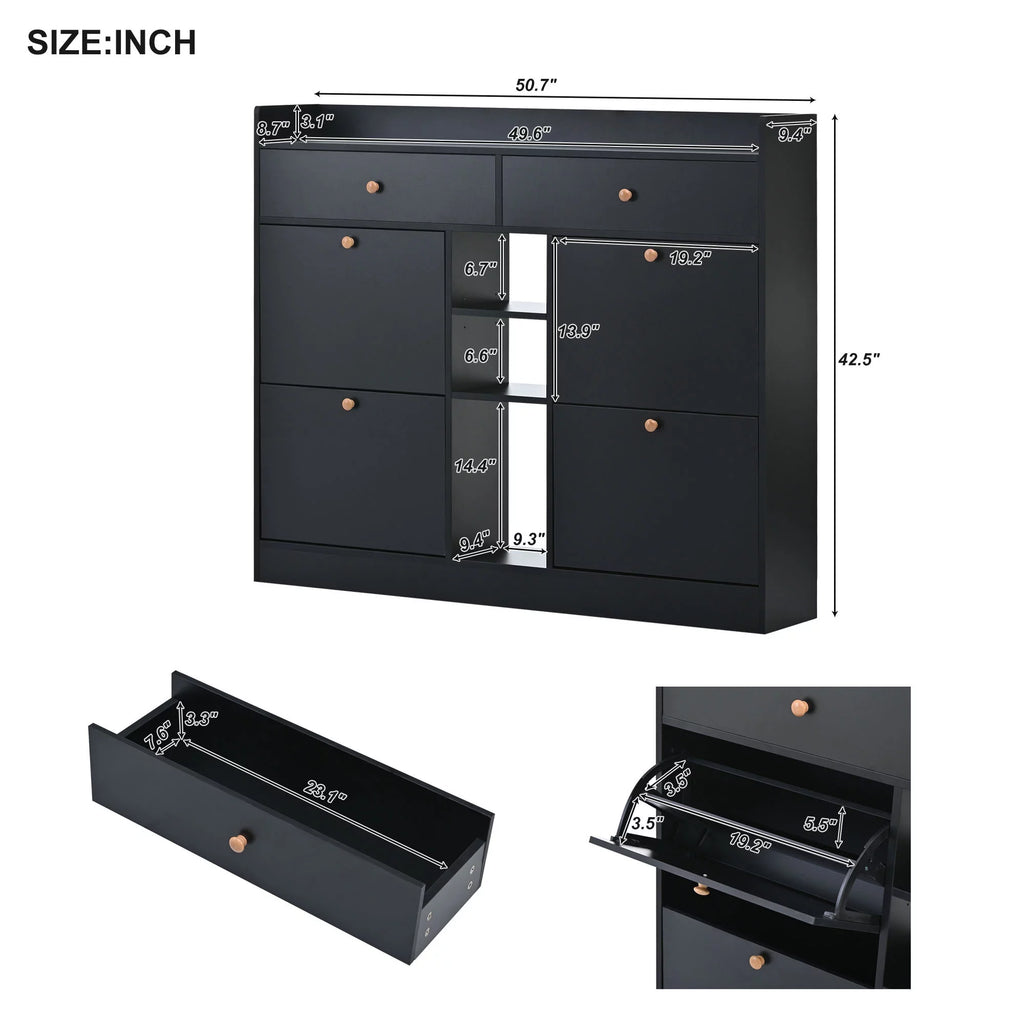 Black Shoe Storage Cabinet with 4 Flip Drawers L28028