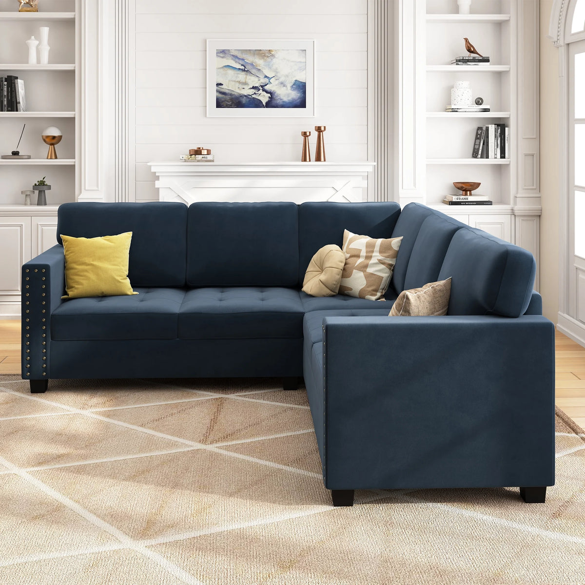 Dark Navy Blue L-Shaped Sectional Sofa T29732