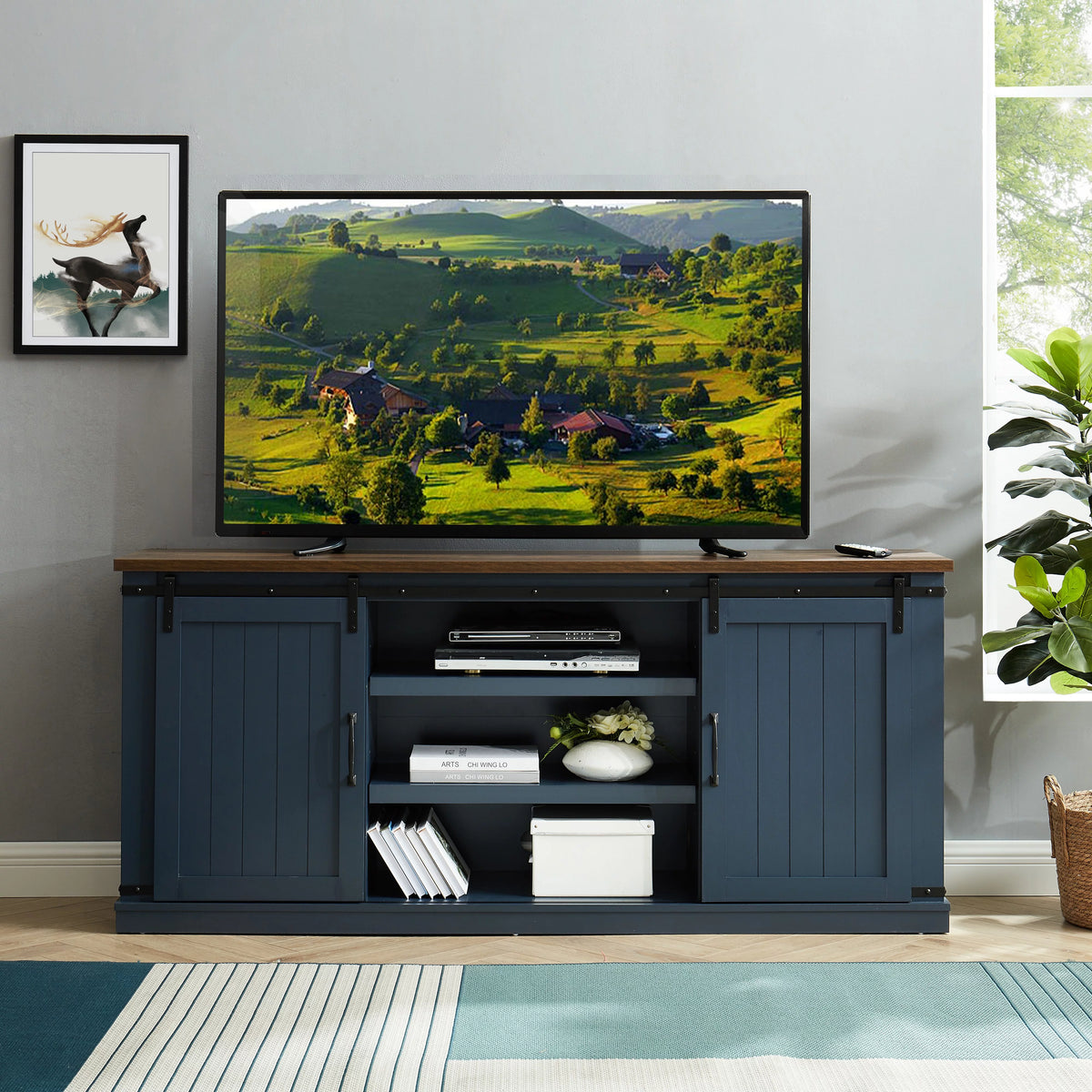 Farmhouse Sliding Barn Door TV Stand V549
