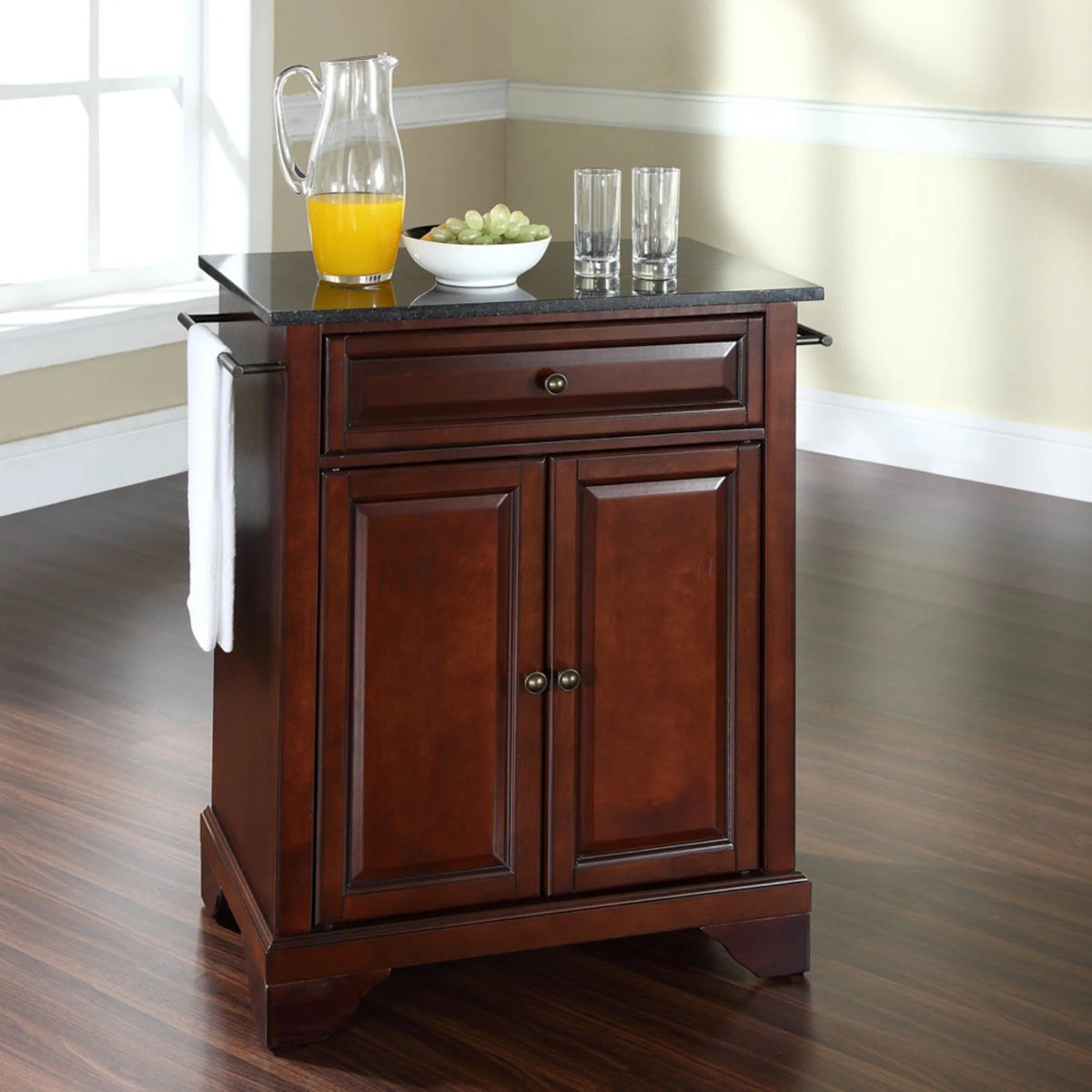 Black Solid Wood Portable Kitchen Island T328