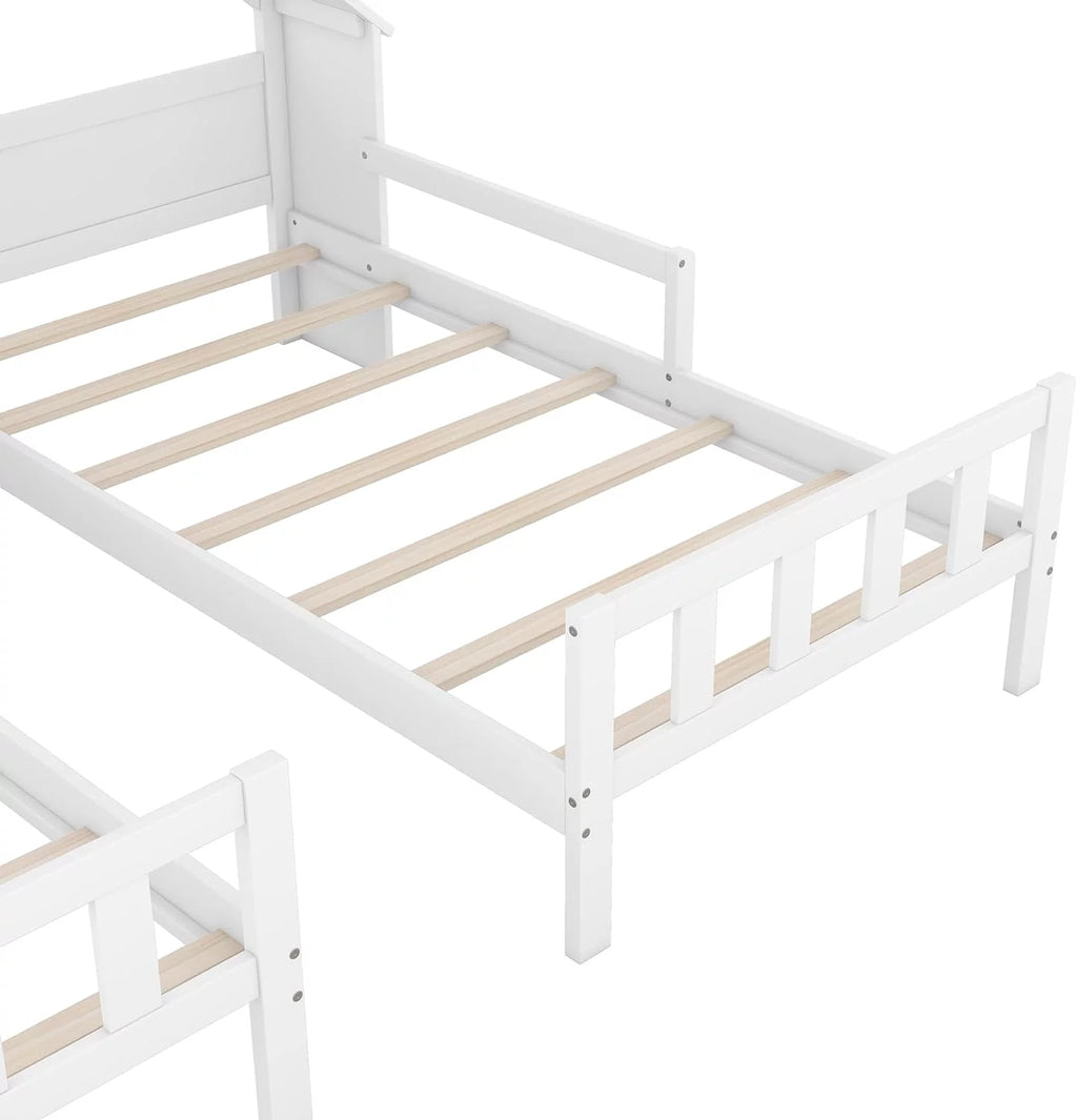 White Double Size Platform Bed with House-Shaped Headboard D365
