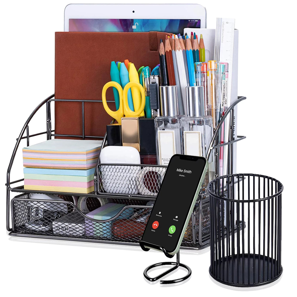 Black 3 Pcs Desk Organizer with Drawer O32423