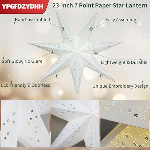 23" 7-Point Paper Star Lantern with LED Lights and Remote T42239