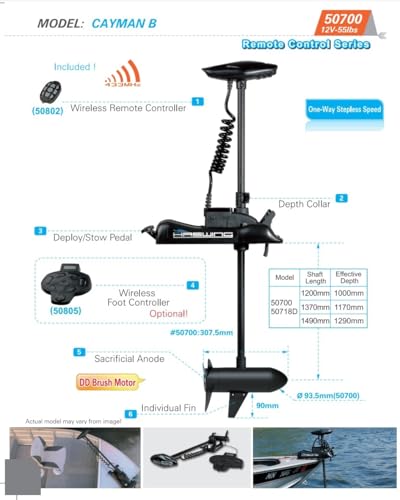 12V 55LB 48 Inch Shaft Bow Mount Electric Trolling Motor with Remote Control I51384
