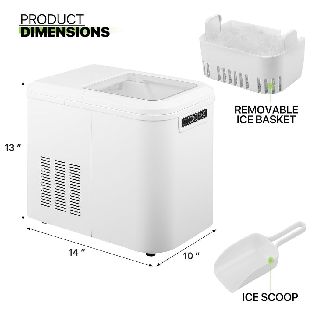 White Countertop Ice Maker Machine with Ice Scoop and Basket T566