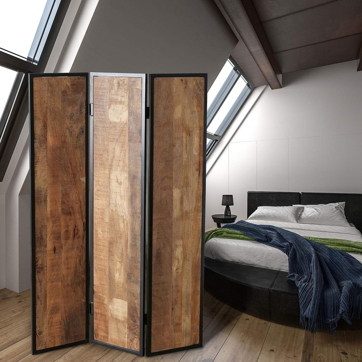 Iron Framed Mango Wood 3 Panel Room Divider P980