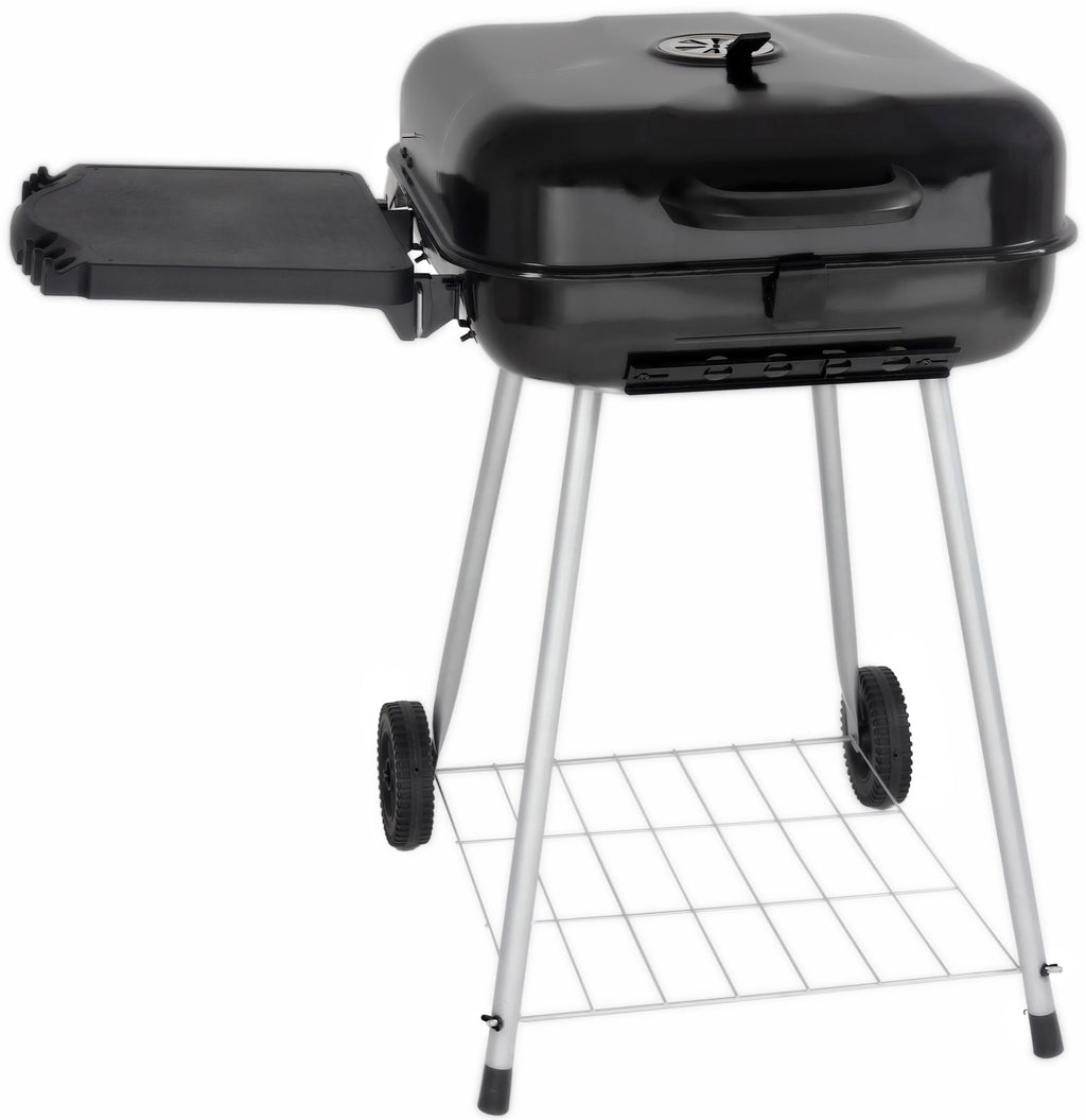 22 Square Steel Charcoal Grill with Foldable Side Shelf, Black Y625