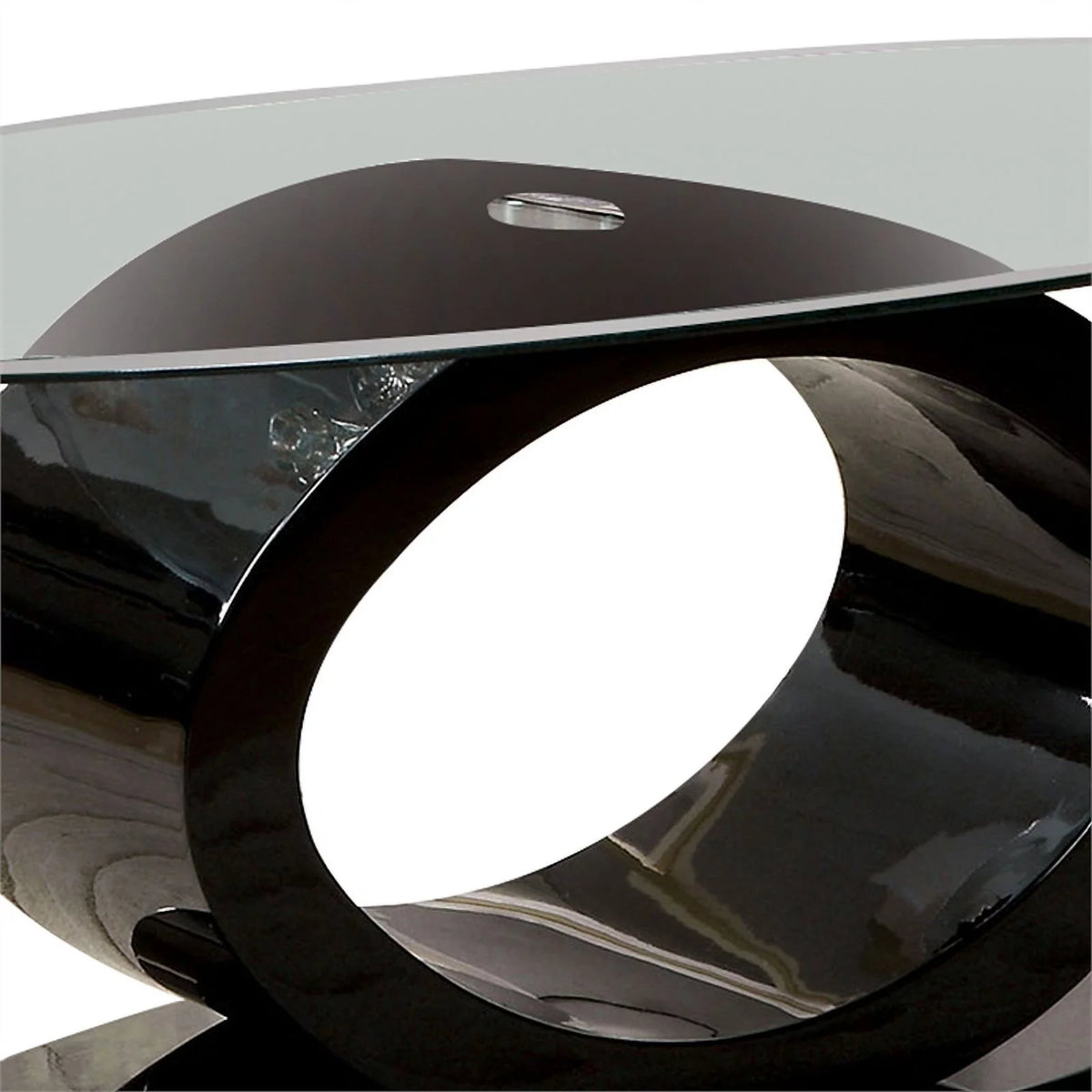 Contemporary Tempered Glass Top Coffee Table with O Shape Base, Black O596