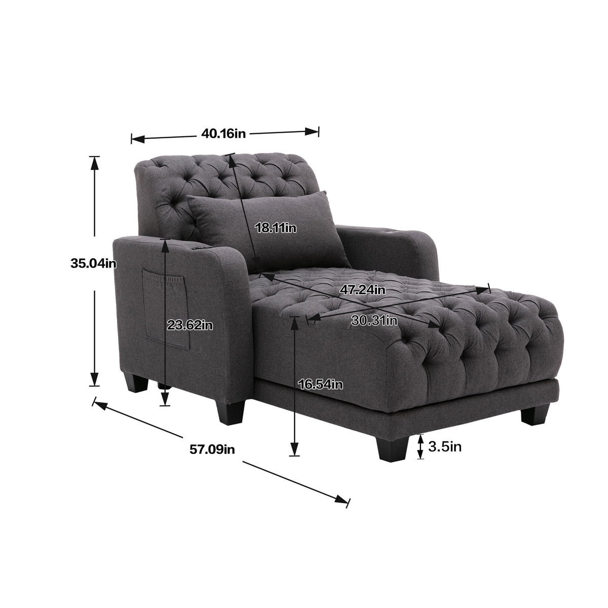 Gray 3 in 1 Sleeper Sofa with Pillow C95734