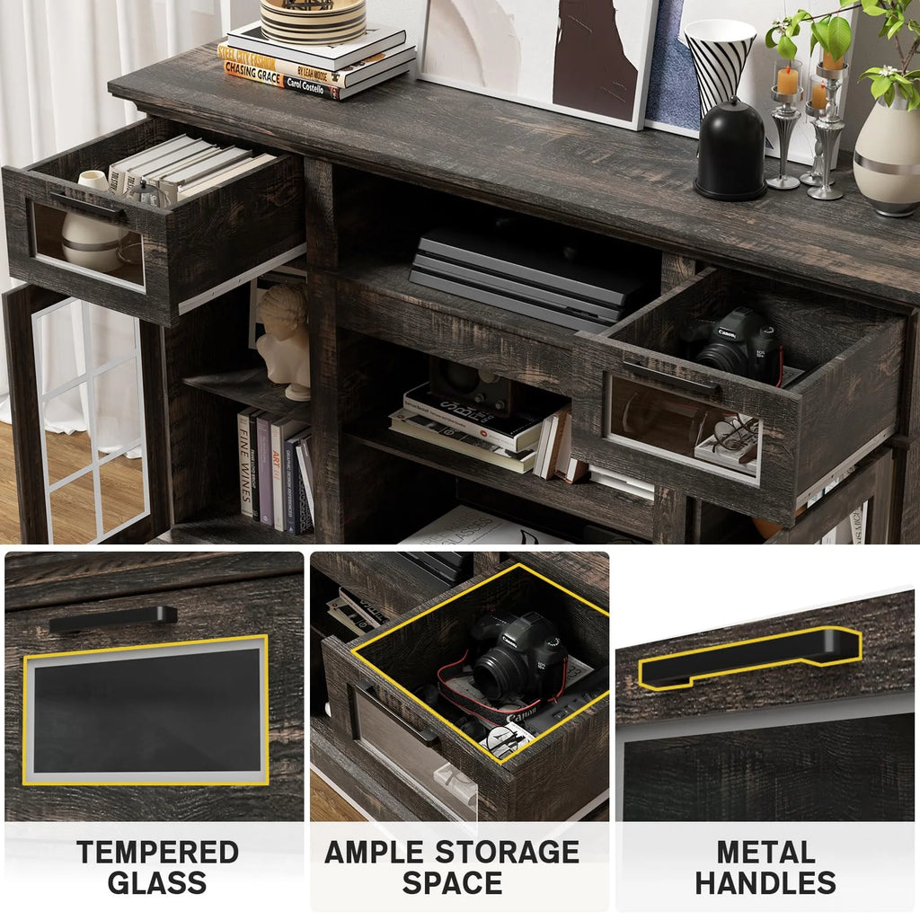TV Stand with Glass Door & Drawer, 58 in Dark Rustic Oak B6933