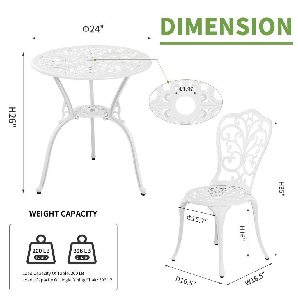 White Bistro Table and Chairs Set of 2 with Umbrella Hole C566428