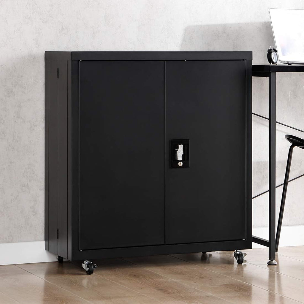 Black Metal Storage Cabinet with Wheels T197