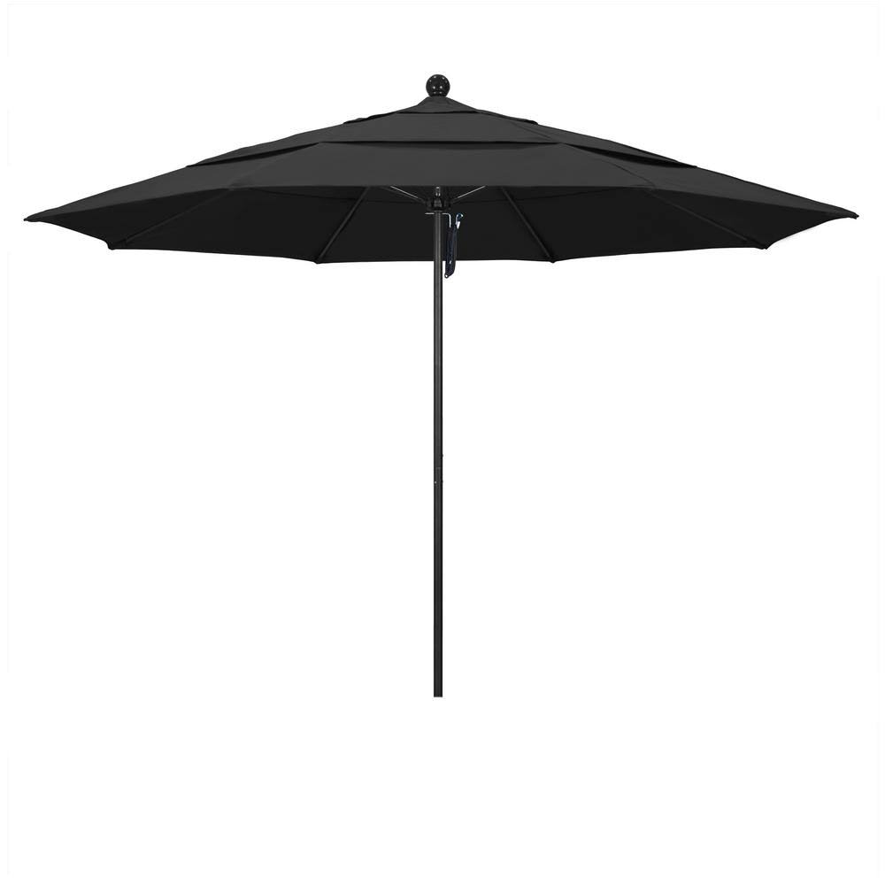 11 ft. Stone Black Aluminum Market Patio Umbrella with Pulley Lift and Fiberglass Ribs M691319