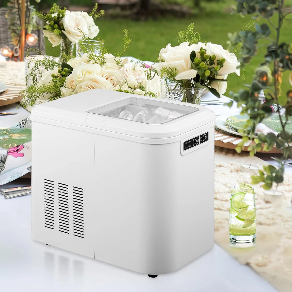 White Countertop Ice Maker Machine with Ice Scoop and Basket T566