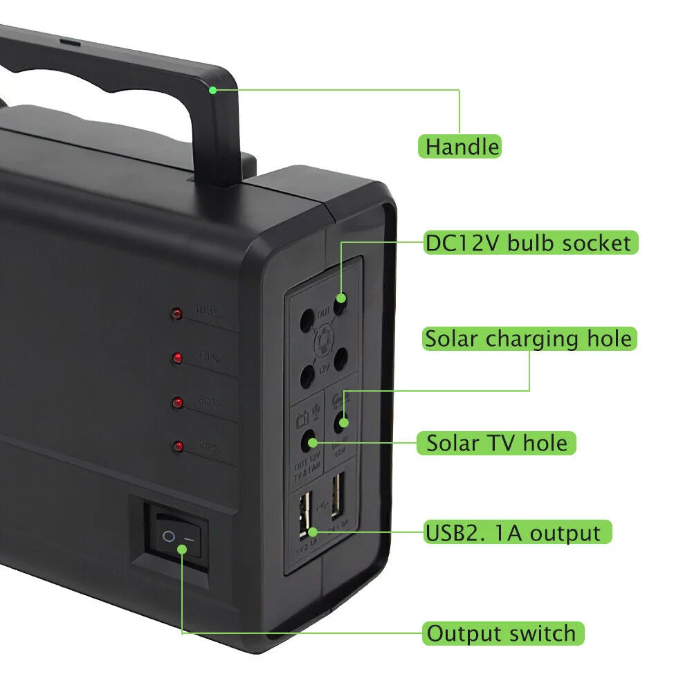 Solar Panel Generator System Portable Home Kit LED Light 12V USB Charger Camping D2632