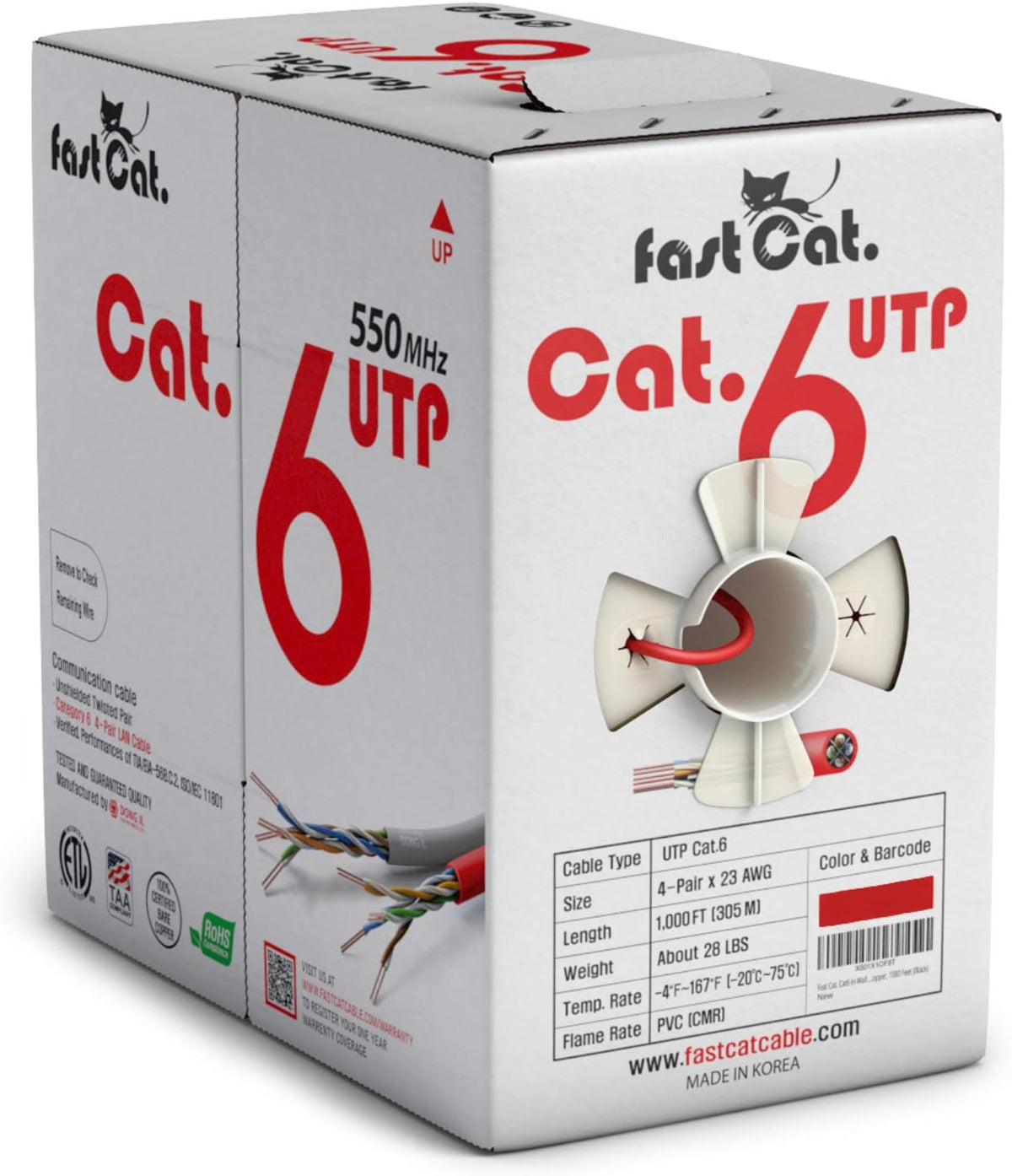 Cat6 Ethernet Cable 1000ft 23 AWG Solid Bare Copper Yellow R403718